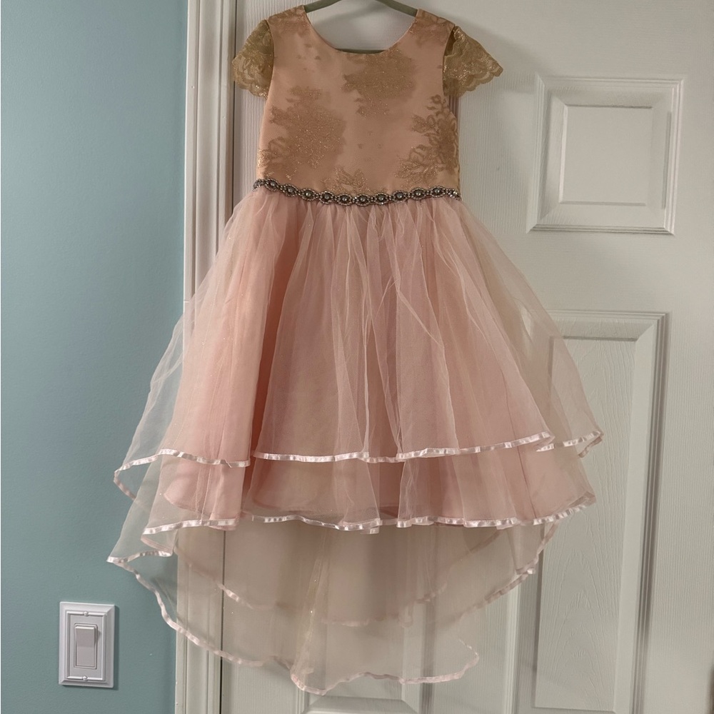 Rare Editions Pink and Gold Layered Kids Dress
